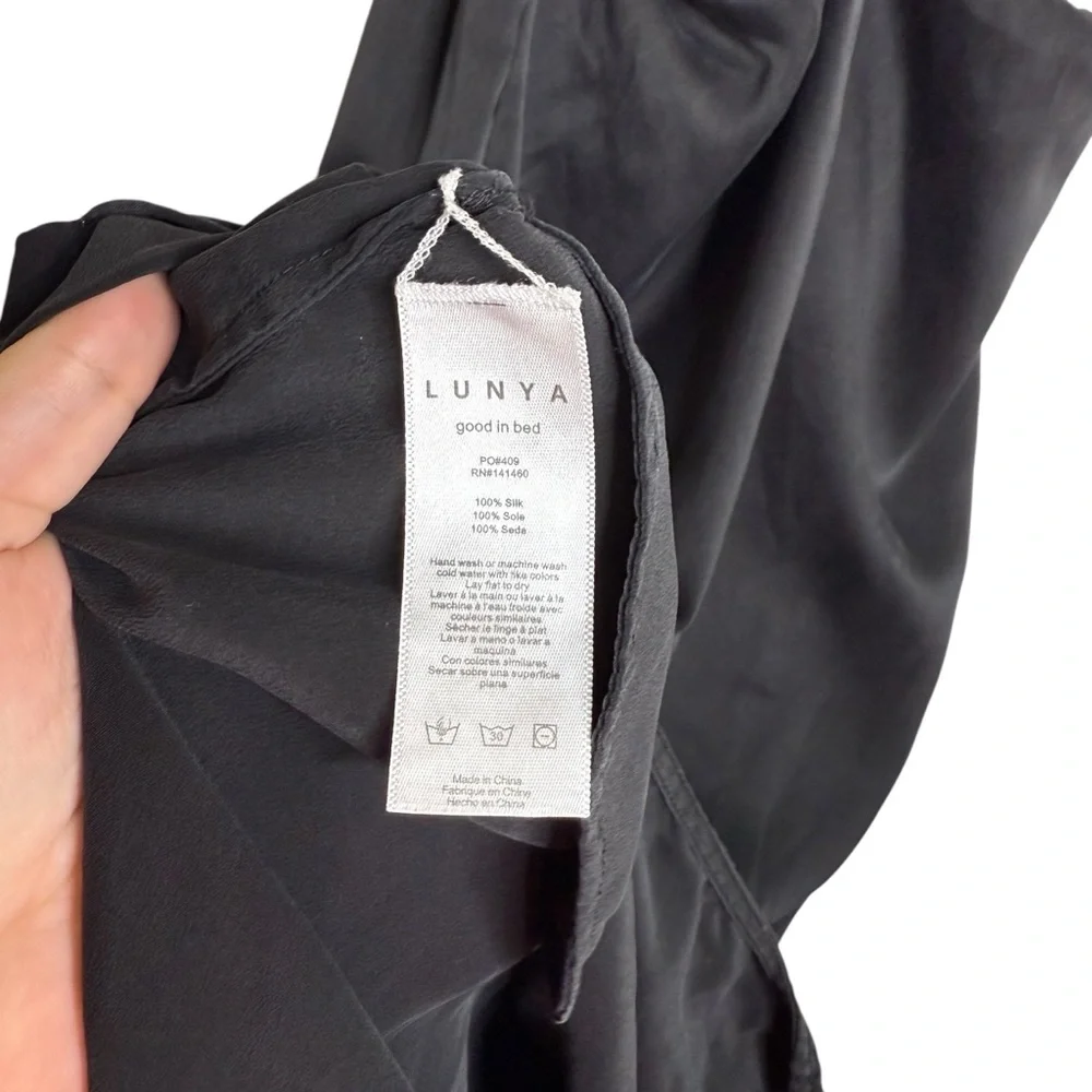 Lunya 100% Washable Silk Slip Dress Racer Back Black Midi Nightgown Sleep Sleek - Picture 11 of 12